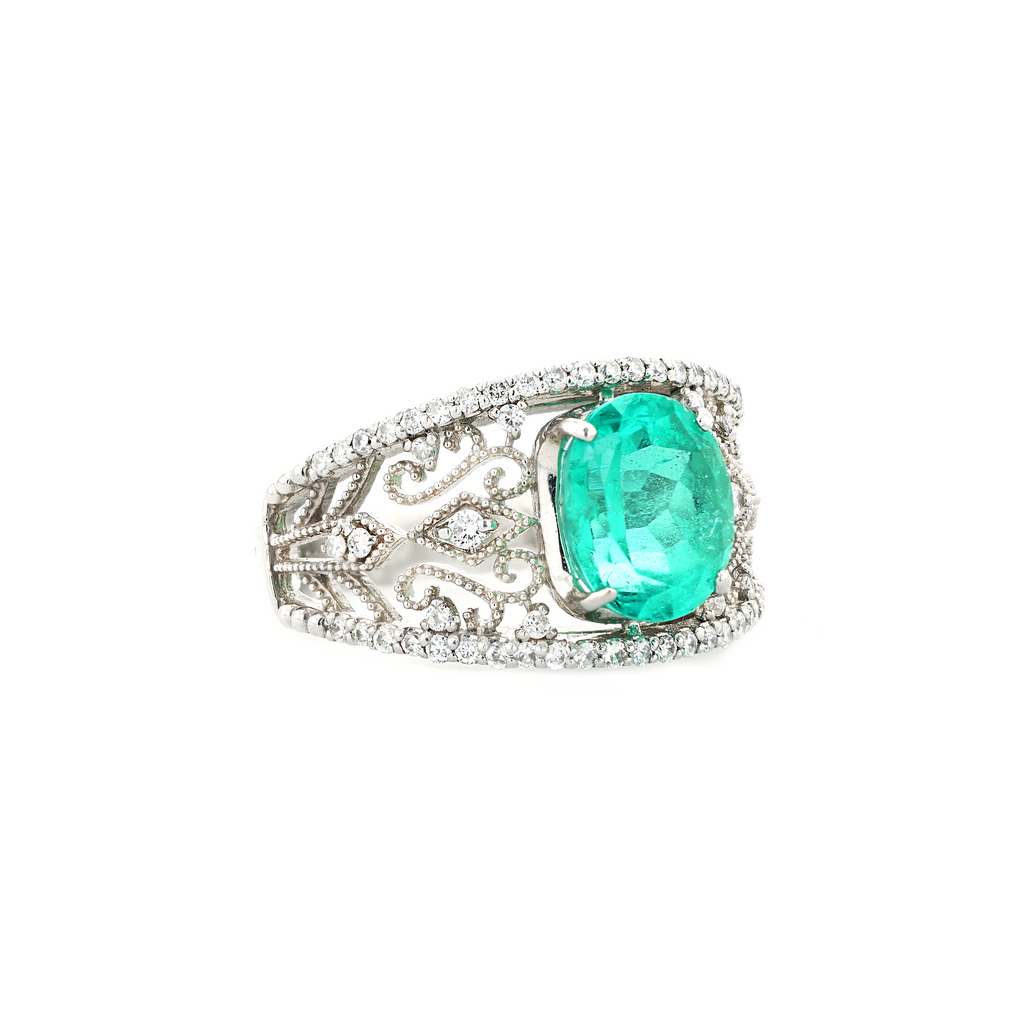 PT900 Natural Green Emerald Diamond Ring