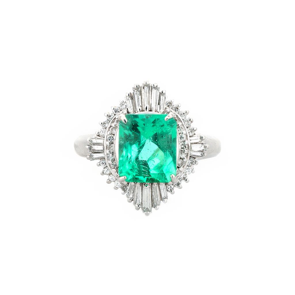 PT900 Natural Green Emerald Diamond Ring