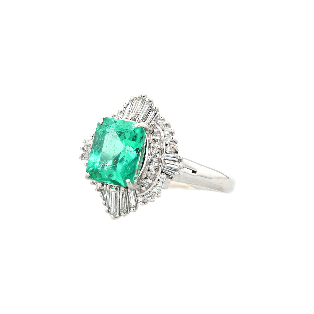 PT900 Natural Green Emerald Diamond Ring
