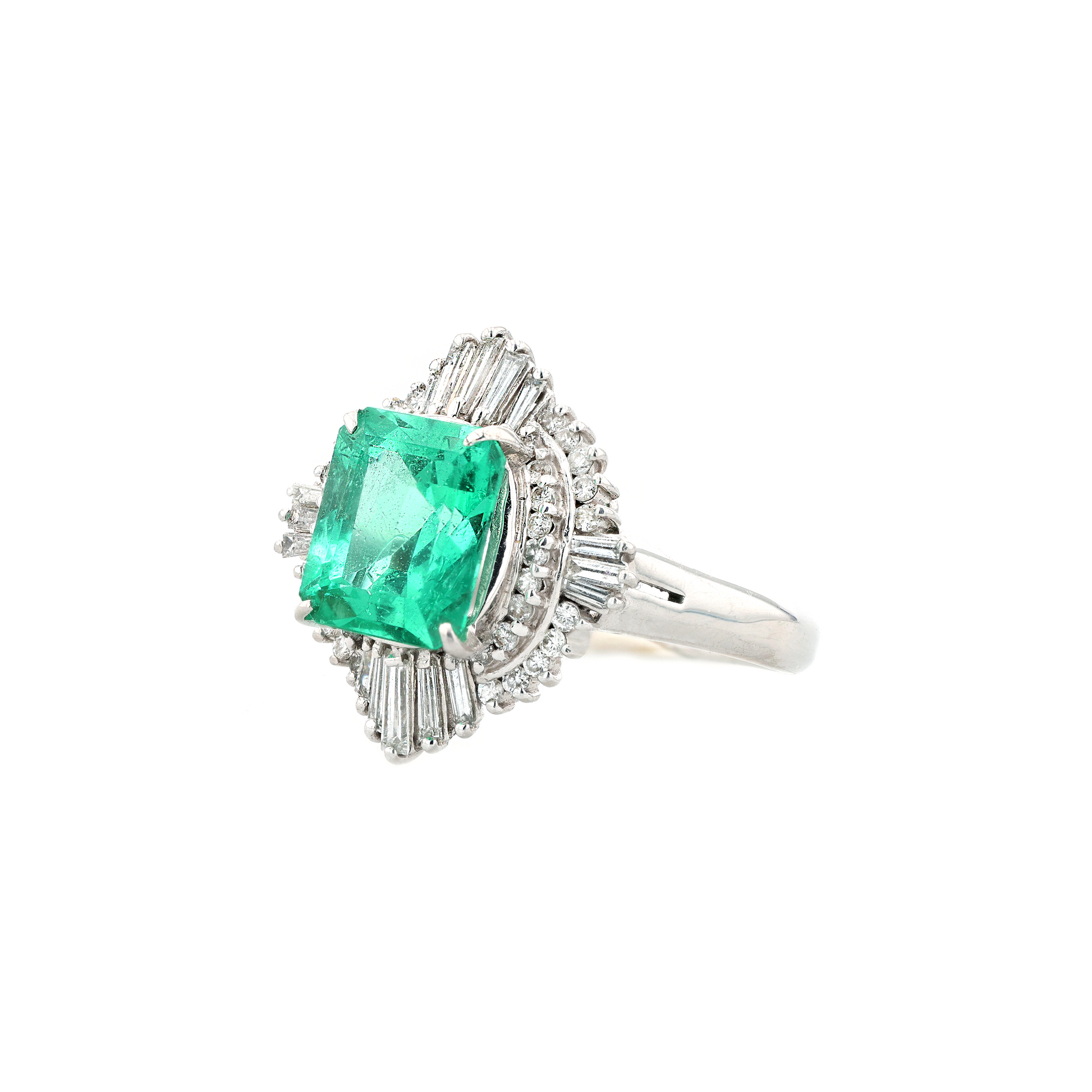 PT900 Natural Green Emerald Diamond Ring