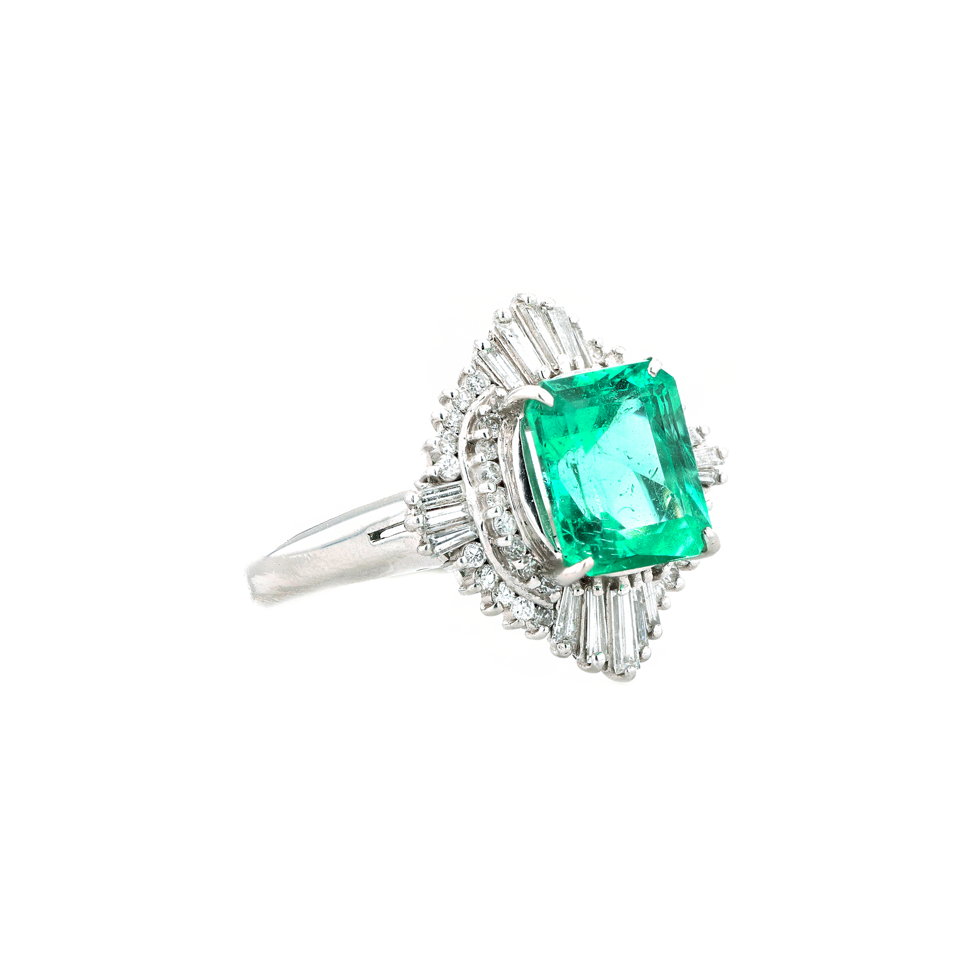 PT900 Natural Green Emerald Diamond Ring