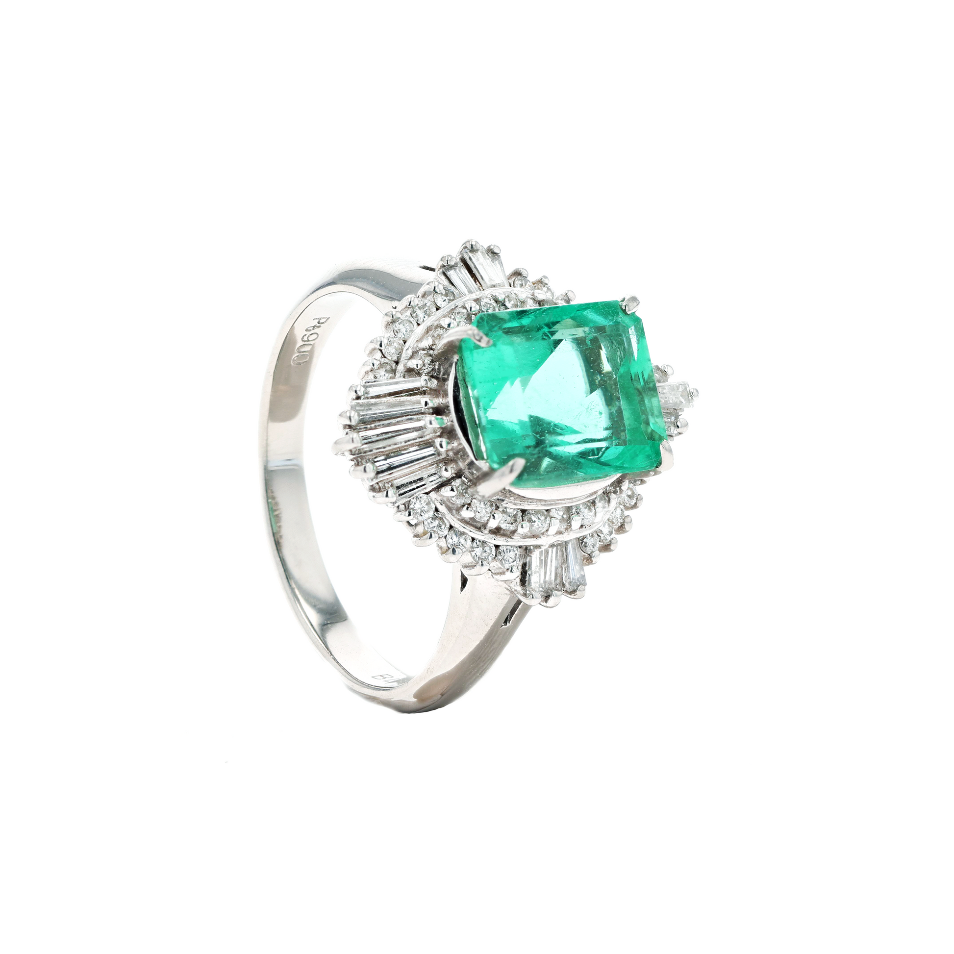 PT900 Natural Green Emerald Diamond Ring