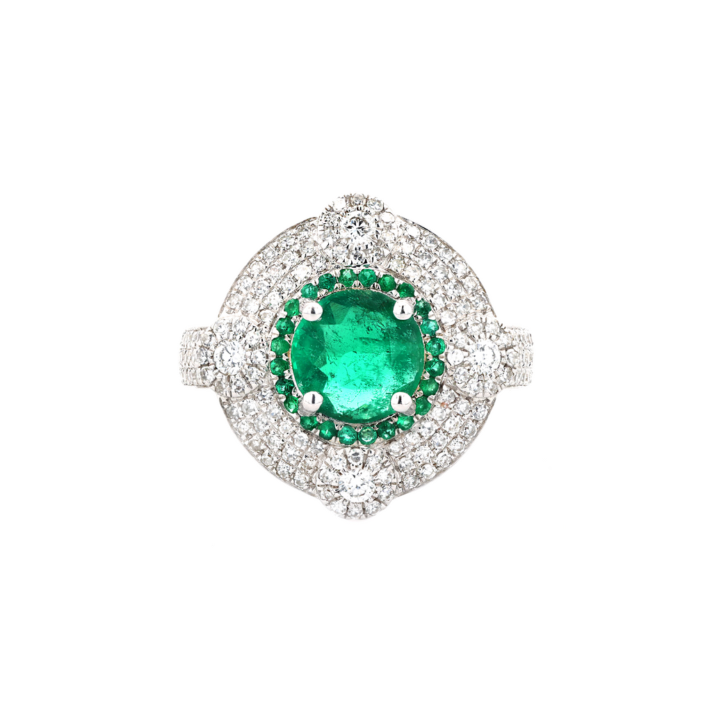 18KG Natural Green Emerald Diamond Ring