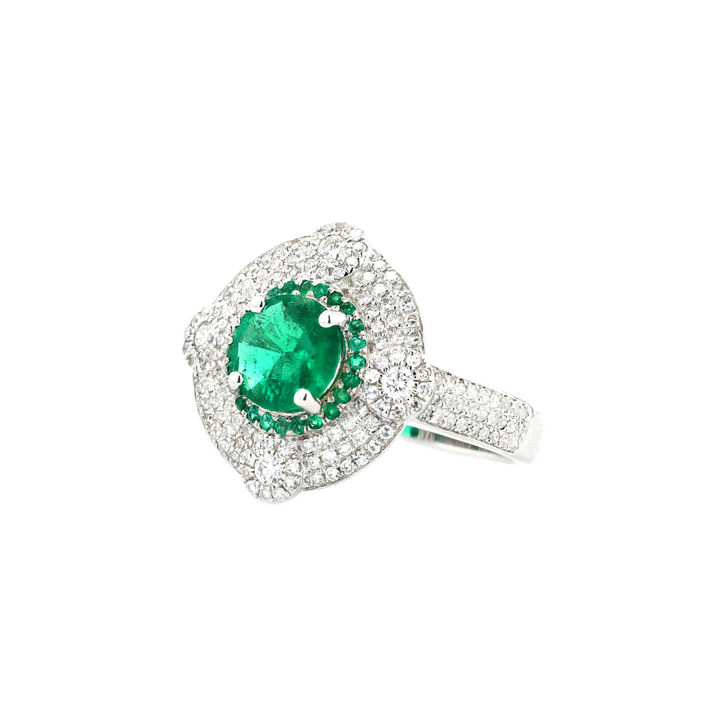 18KG Natural Green Emerald Diamond Ring