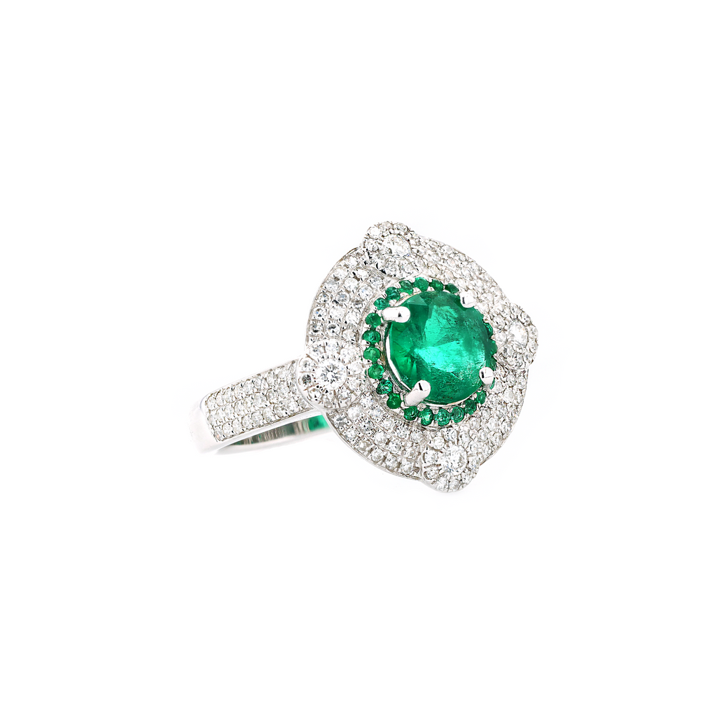 18KG Natural Green Emerald Diamond Ring