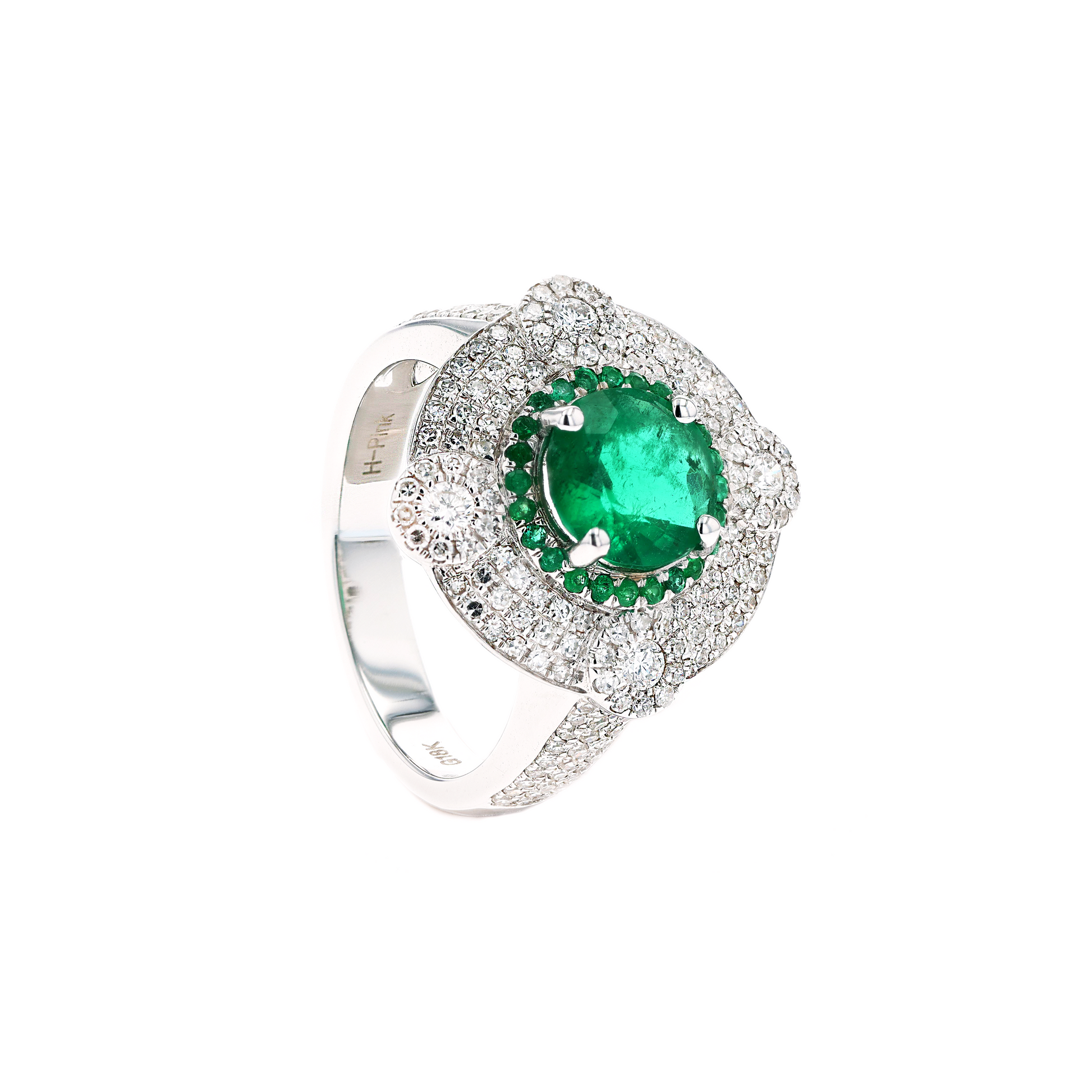 18KG Natural Green Emerald Diamond Ring