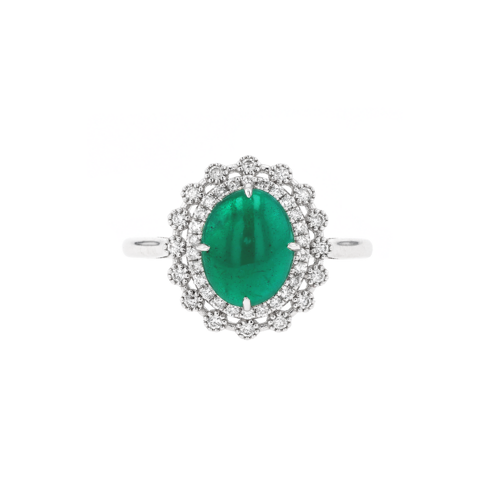 18KG Natural Green Emerald Diamond Ring