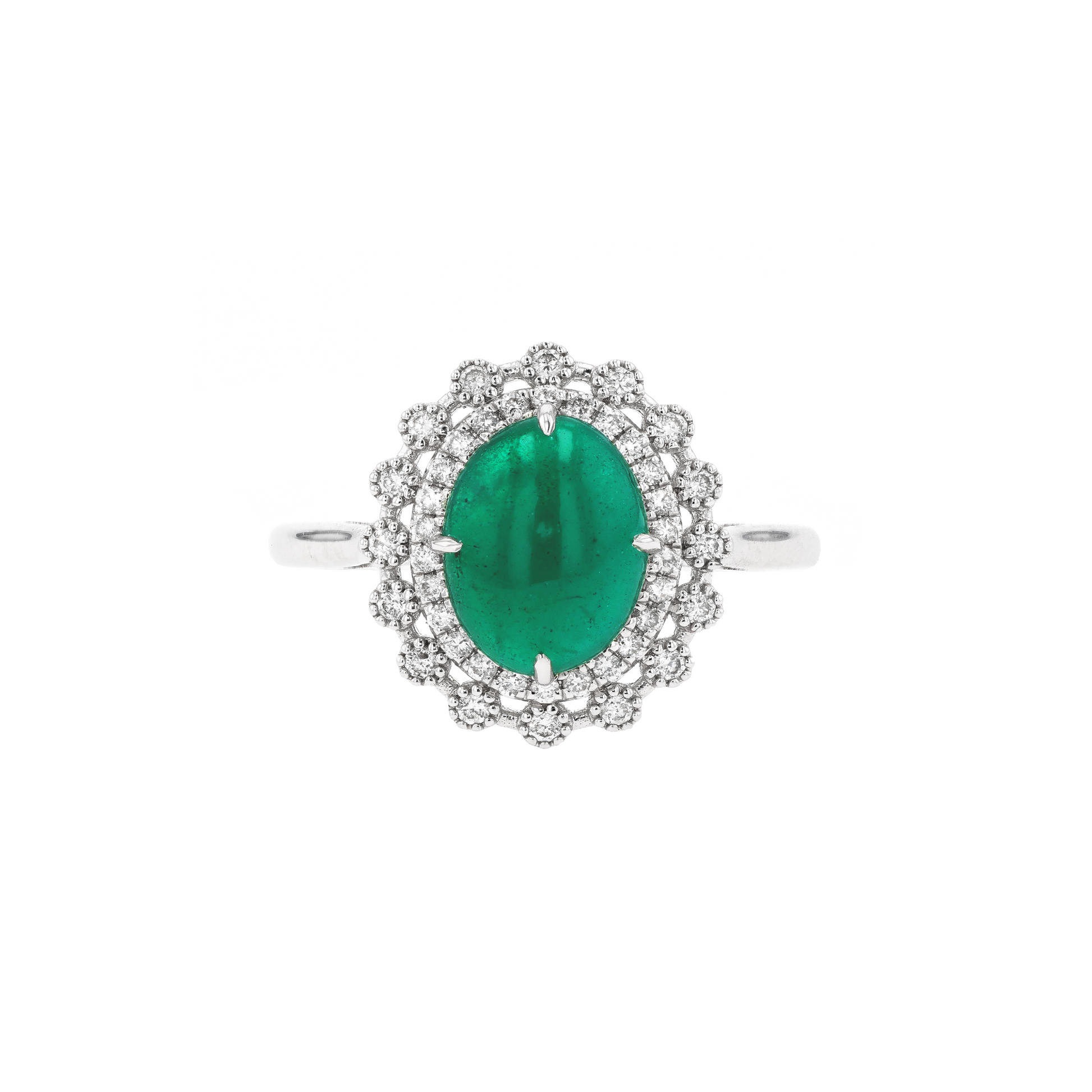 18KG Natural Green Emerald Diamond Ring