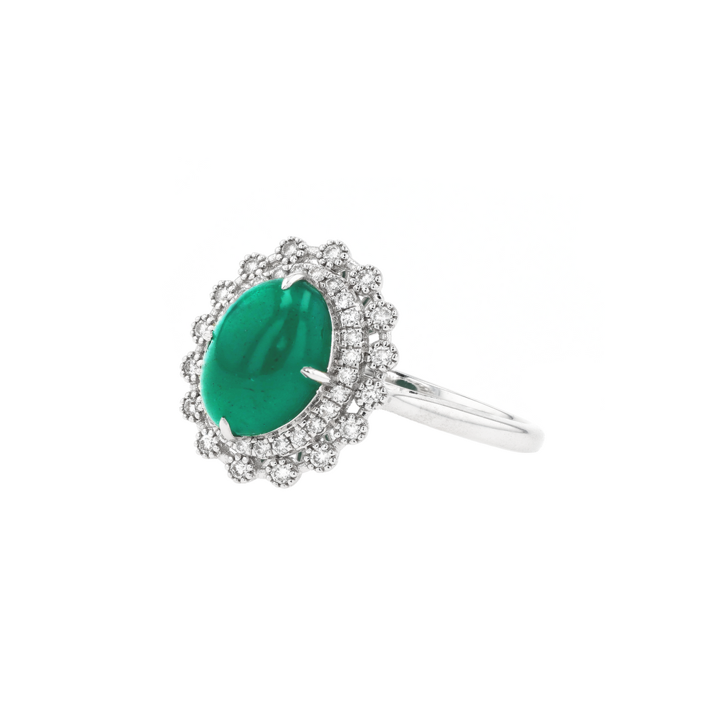 18KG Natural Green Emerald Diamond Ring