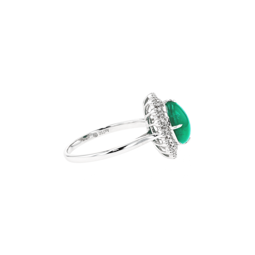 18KG Natural Green Emerald Diamond Ring
