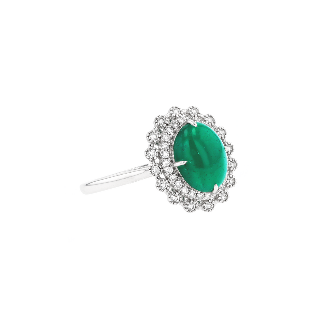 18KG Natural Green Emerald Diamond Ring