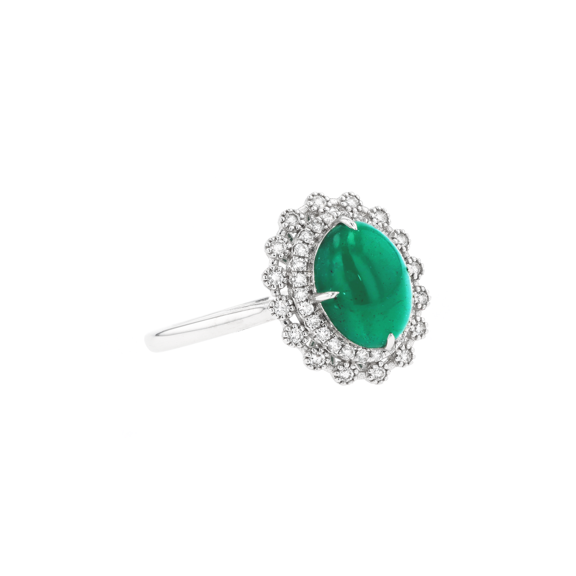 18KG Natural Green Emerald Diamond Ring