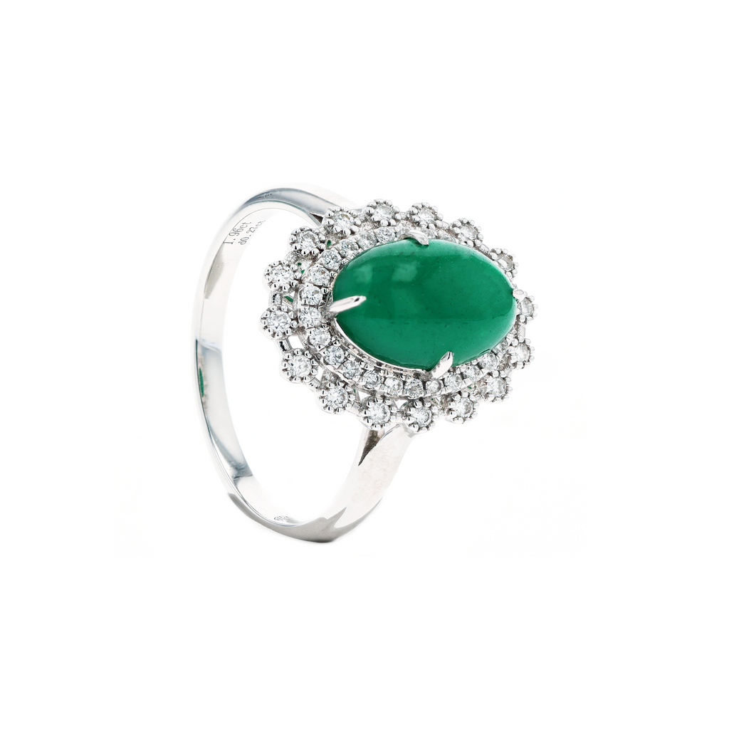 18KG Natural Green Emerald Diamond Ring