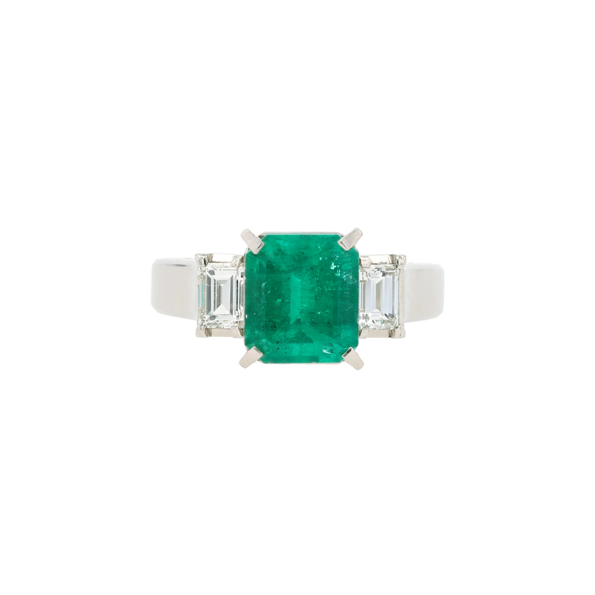 PT900 Natural Green Emerald Diamond Ring