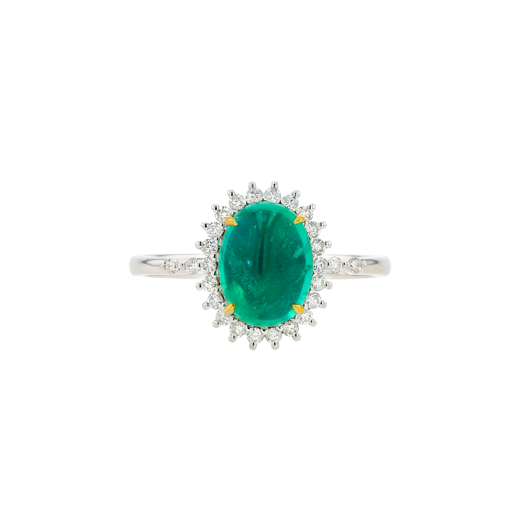 18KG Natural Green Emerald Diamond Ring