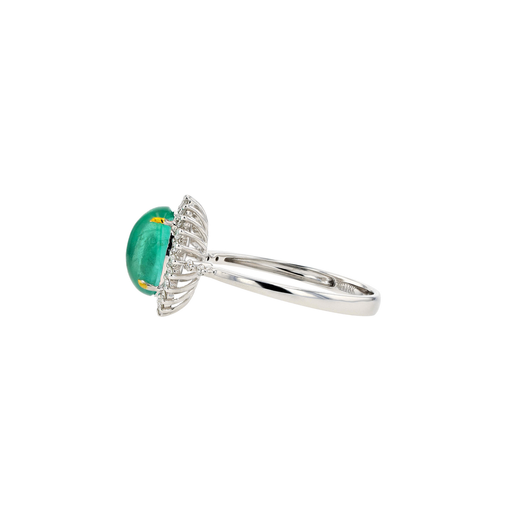 18KG Natural Green Emerald Diamond Ring