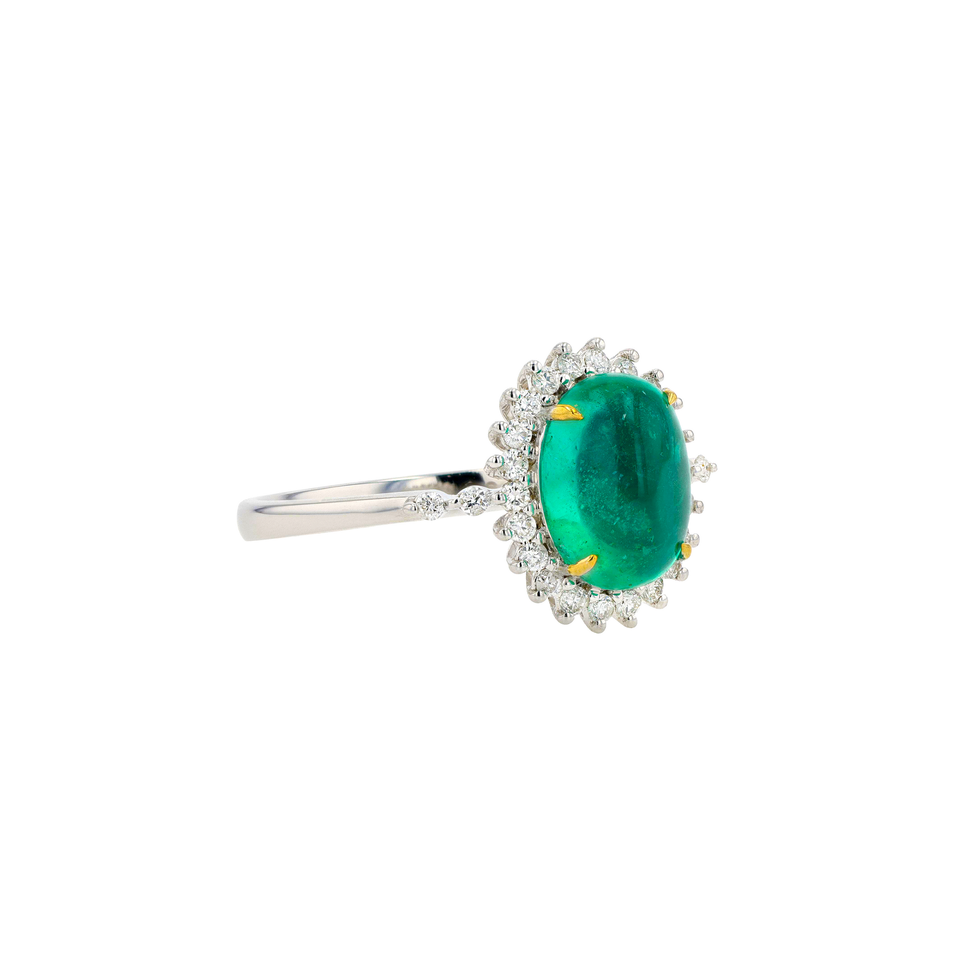 18KG Natural Green Emerald Diamond Ring