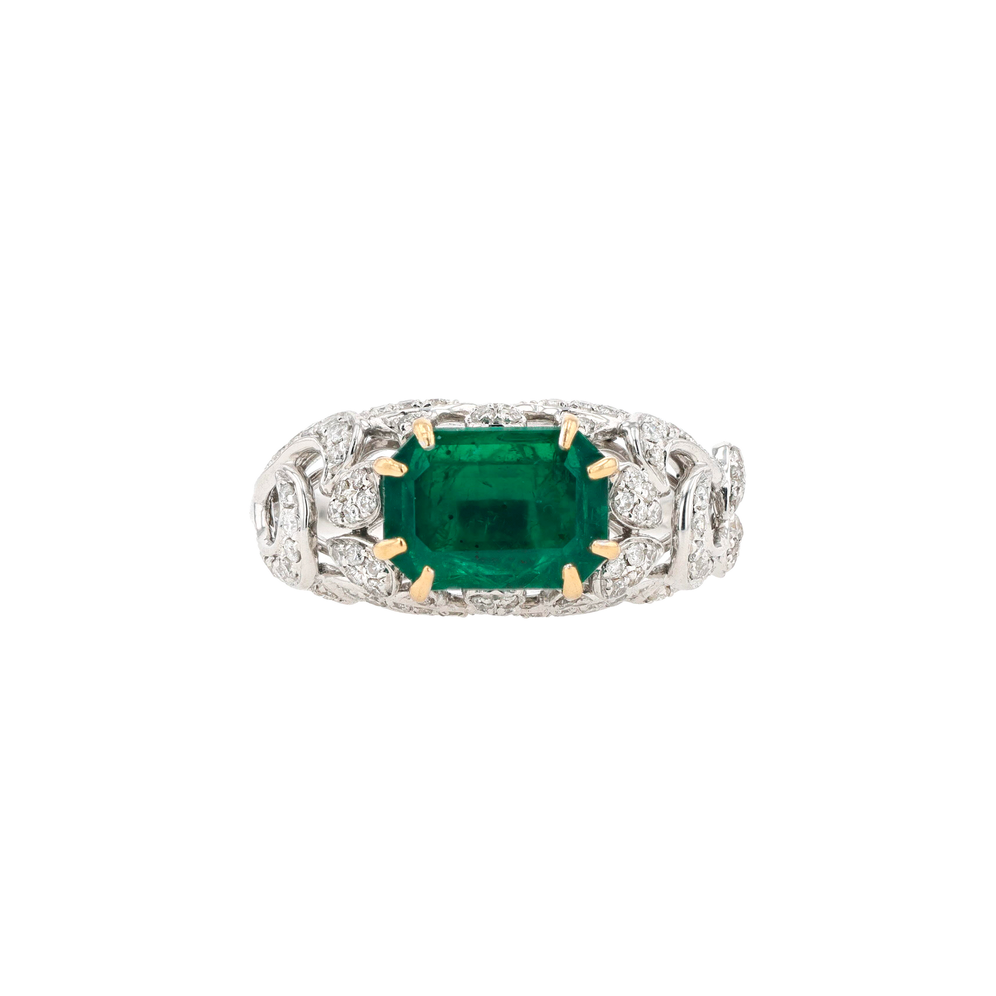 18KG Natural Green Emerald Diamond Ring
