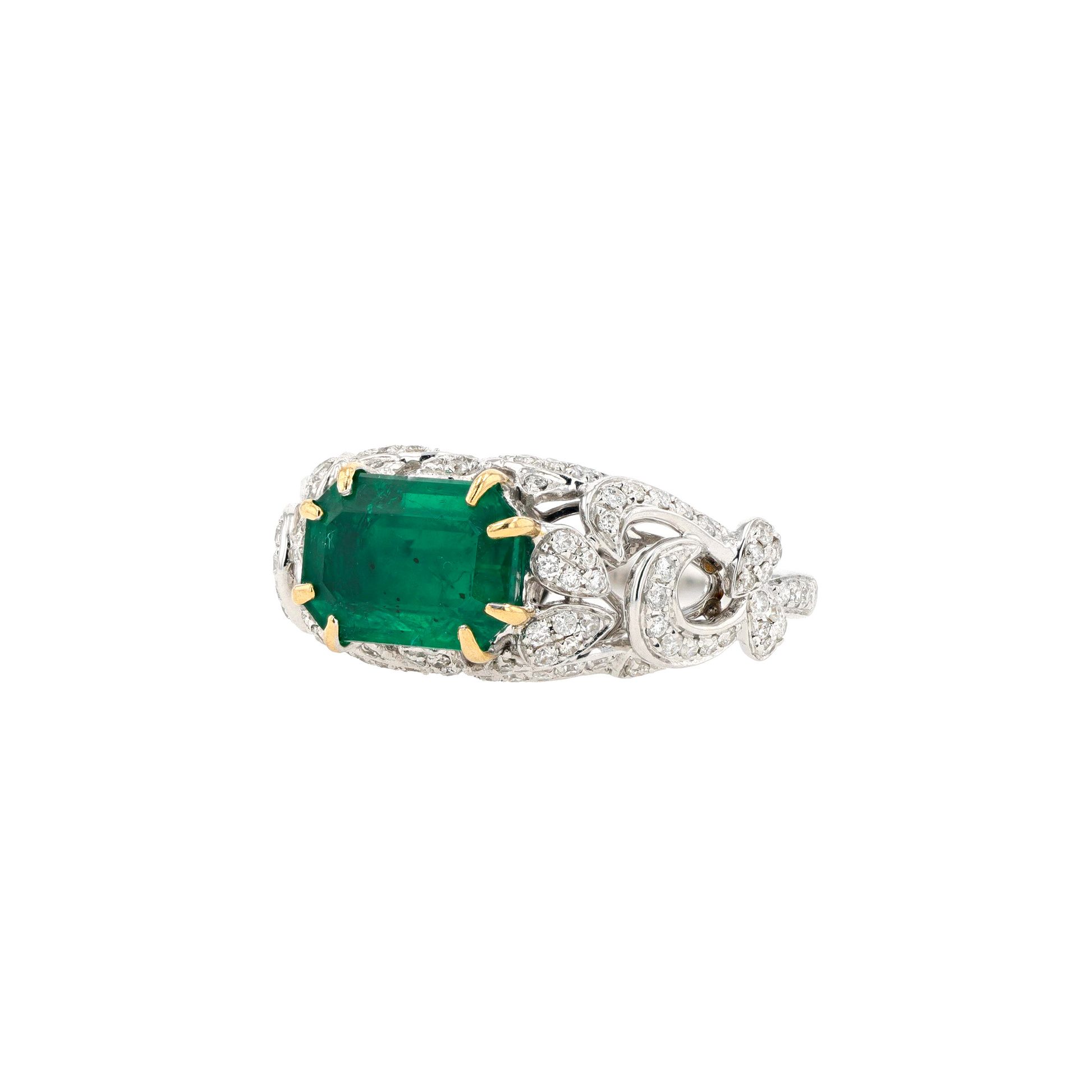 18KG Natural Green Emerald Diamond Ring
