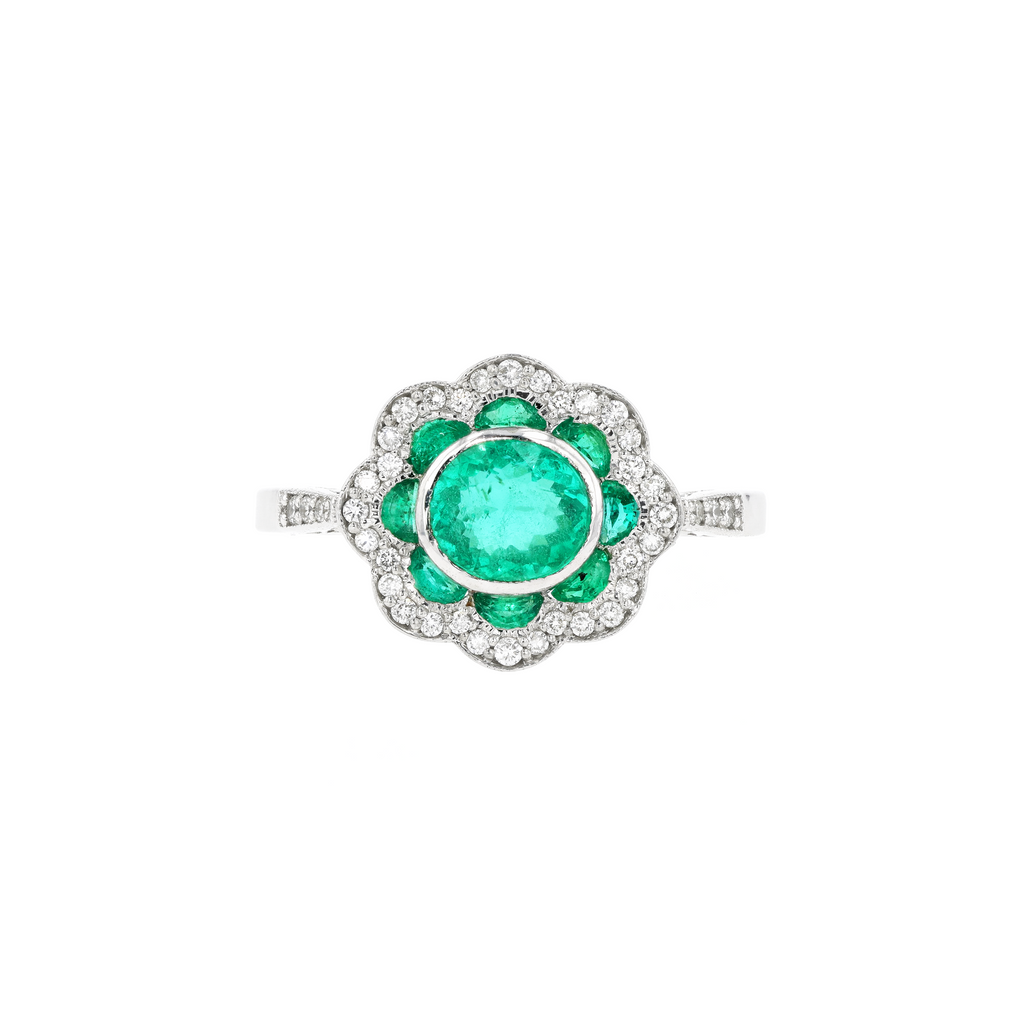 14KG Natural Green Emerald Diamond Ring