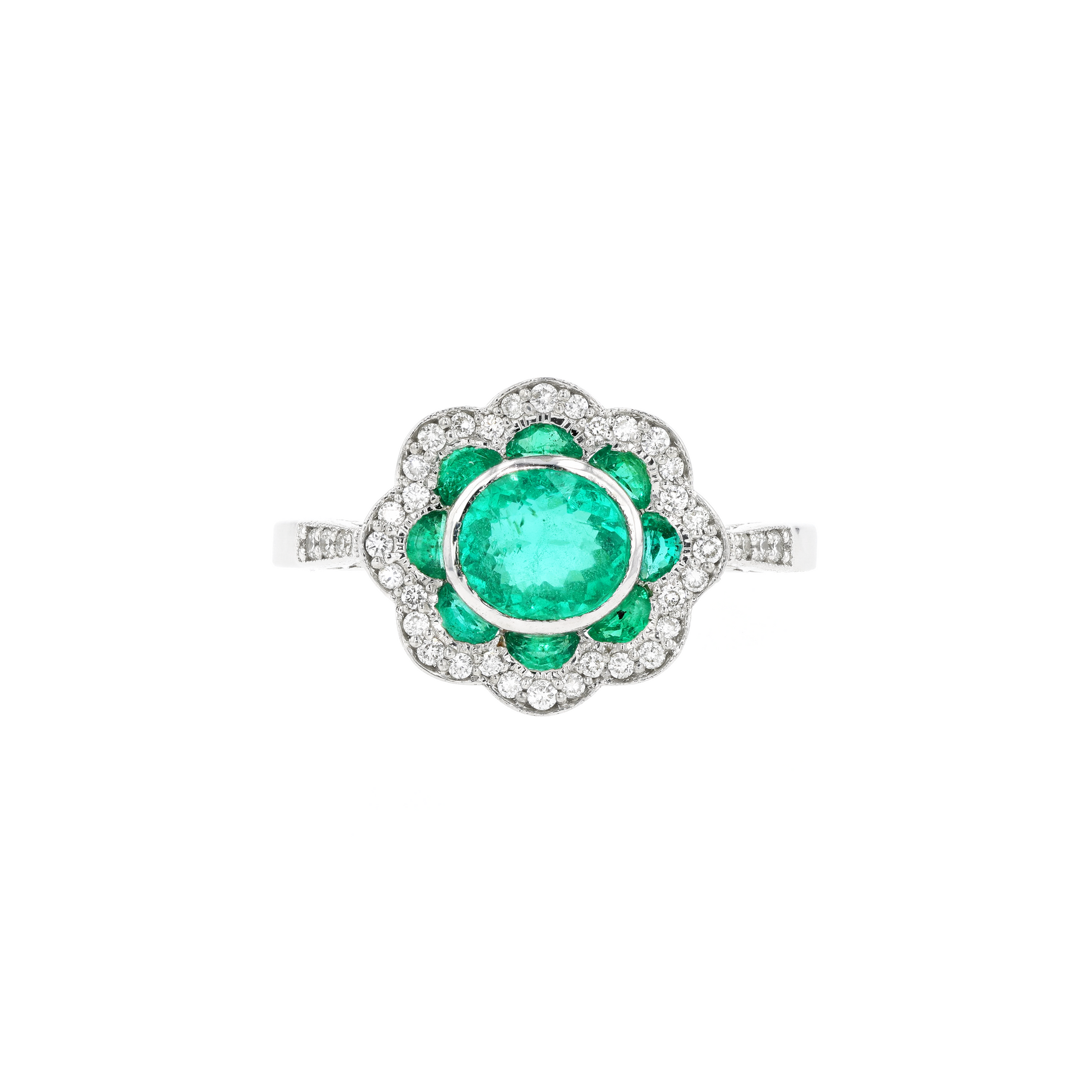 14KG Natural Green Emerald Diamond Ring
