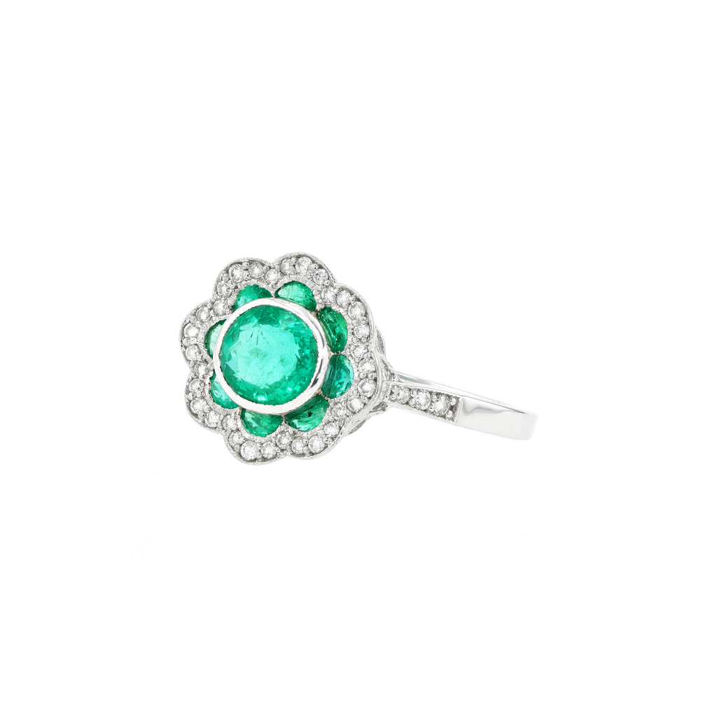 14KG Natural Green Emerald Diamond Ring
