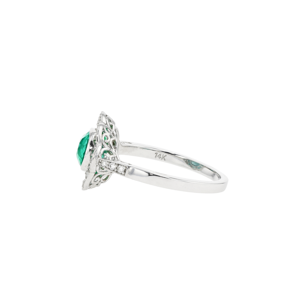 14KG Natural Green Emerald Diamond Ring