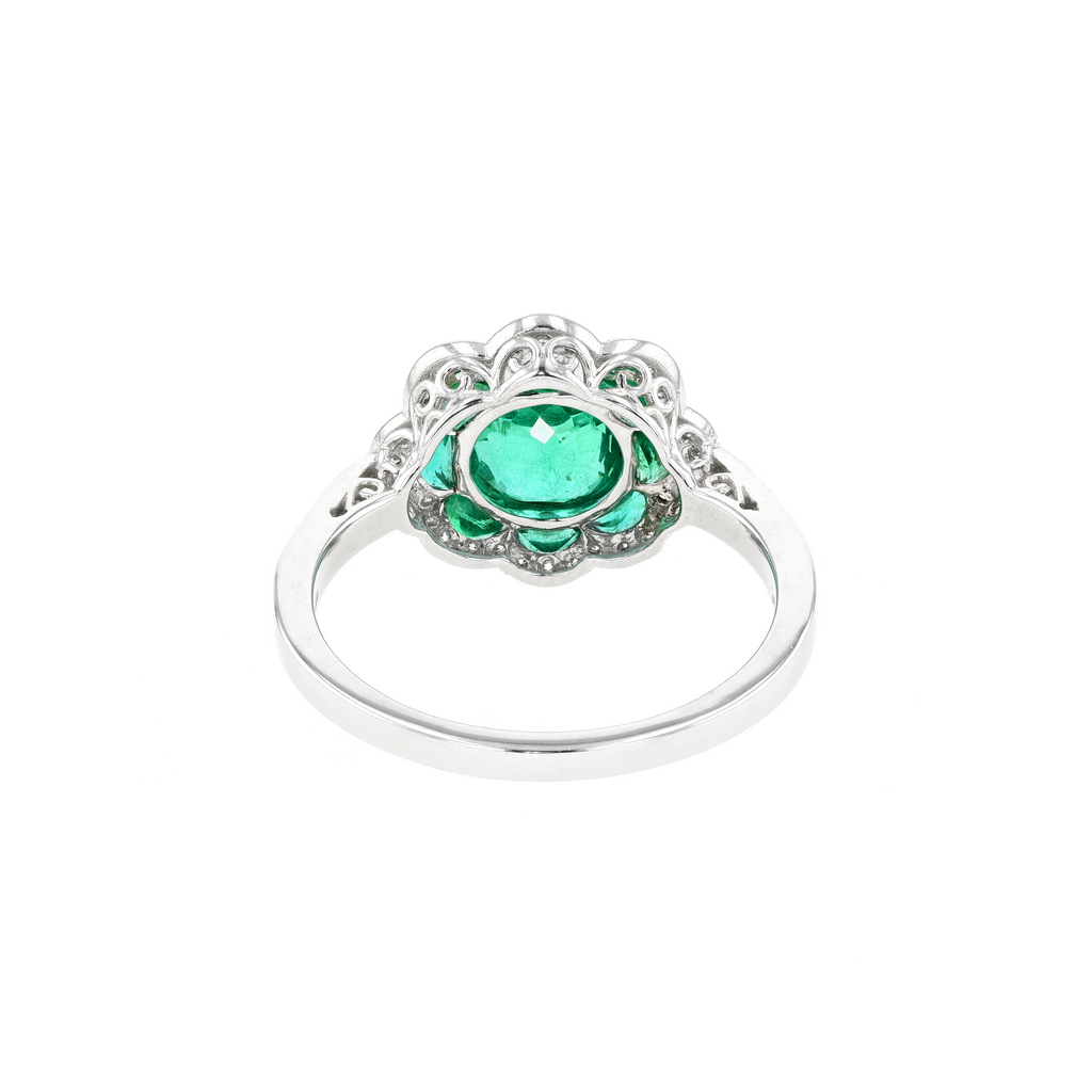 14KG Natural Green Emerald Diamond Ring