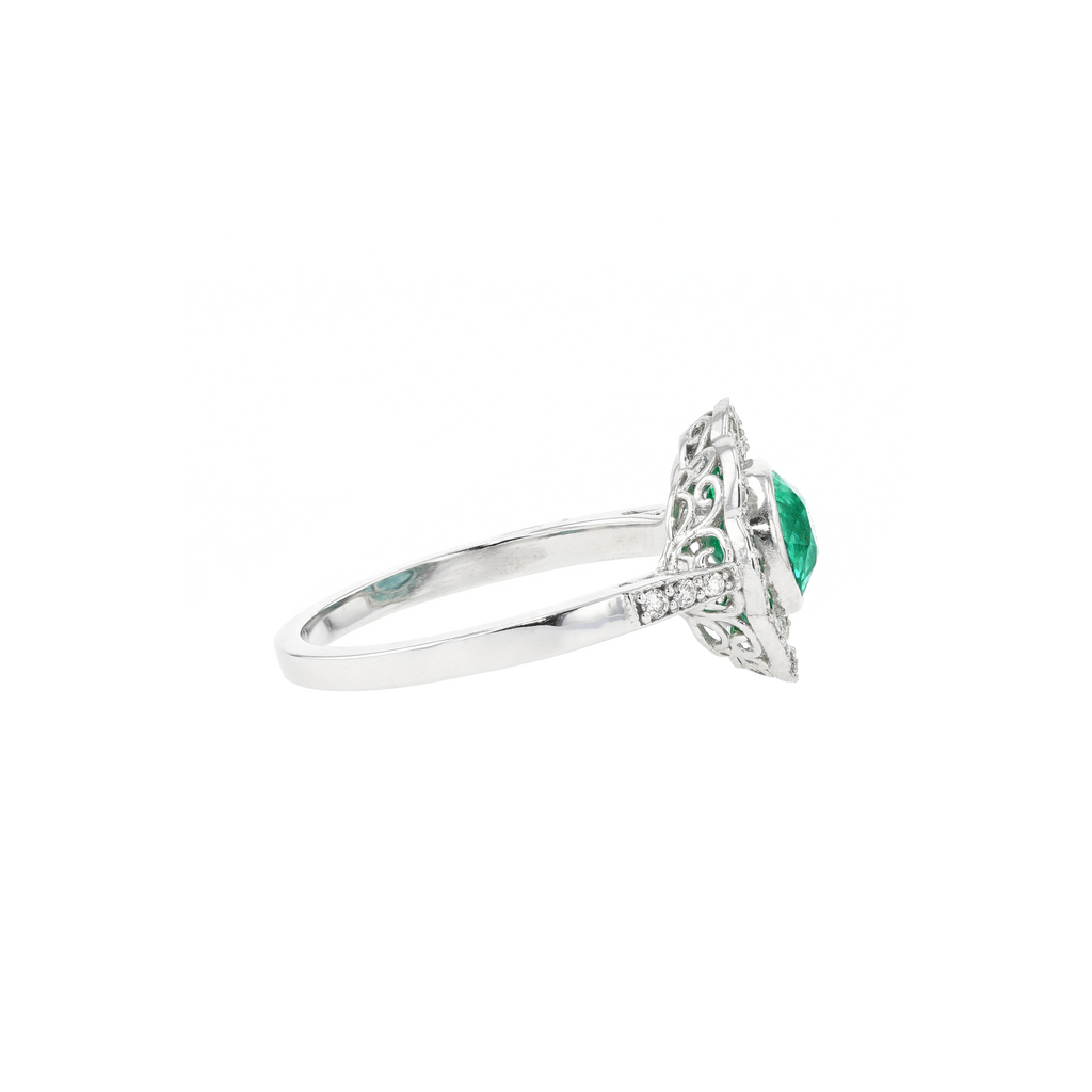 14KG Natural Green Emerald Diamond Ring
