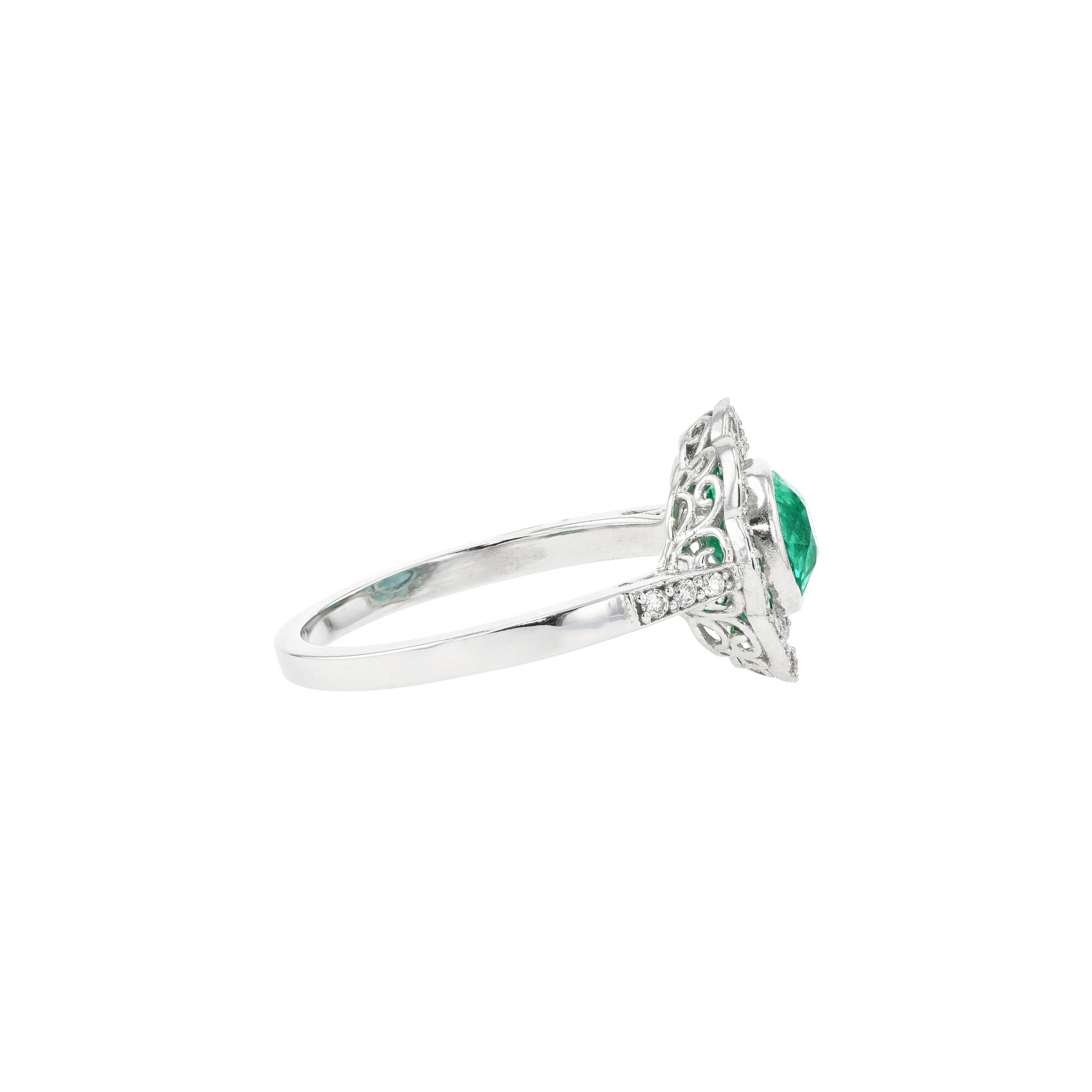 14KG Natural Green Emerald Diamond Ring