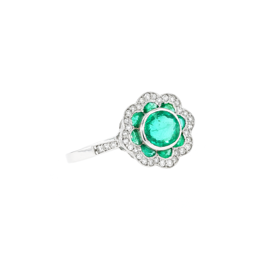 14KG Natural Green Emerald Diamond Ring