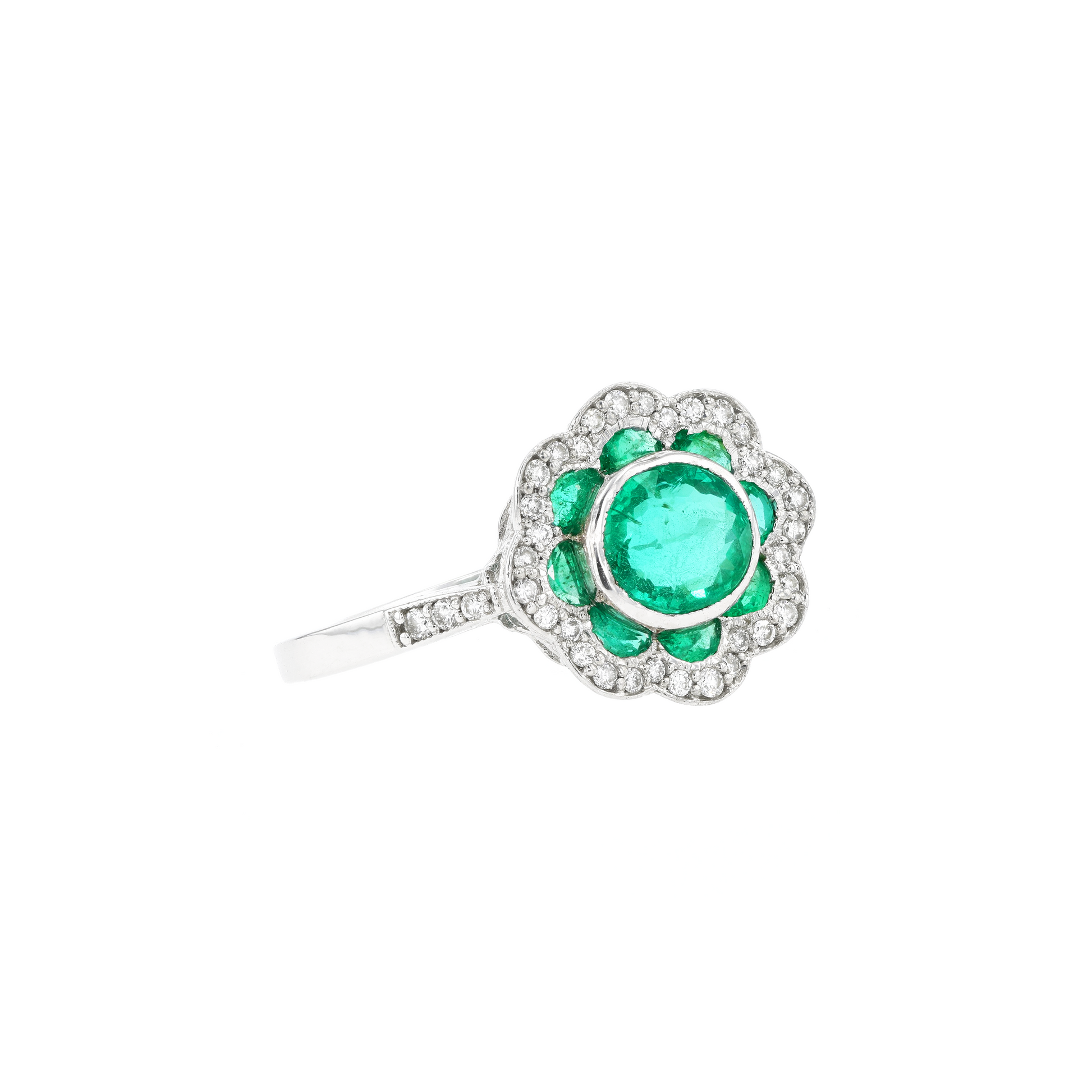 14KG Natural Green Emerald Diamond Ring