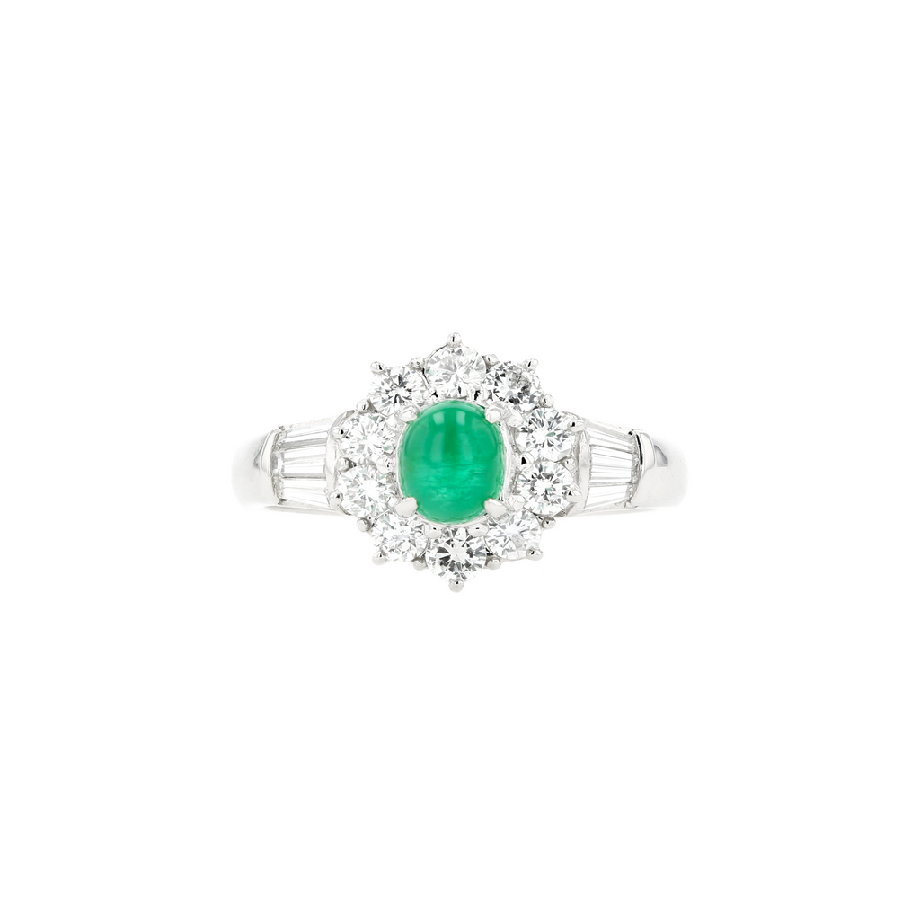 PT900 Natural Green Emerald Diamond Ring