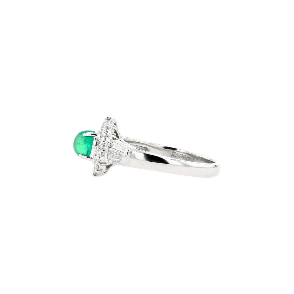 PT900 Natural Green Emerald Diamond Ring