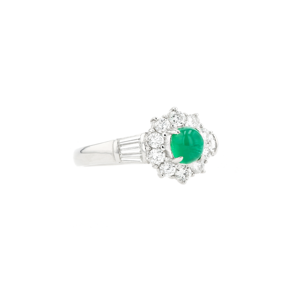 PT900 Natural Green Emerald Diamond Ring