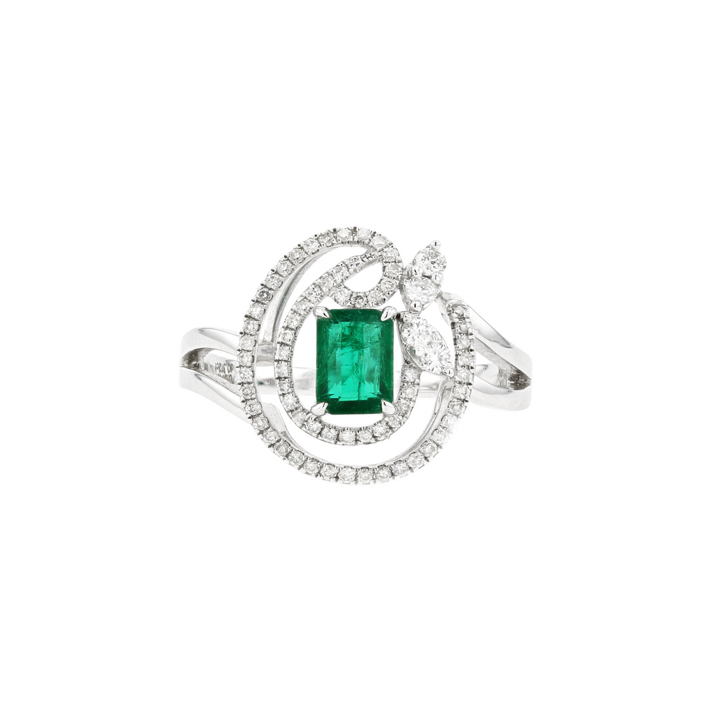 18KG Natural Green Emerald Diamond Ring