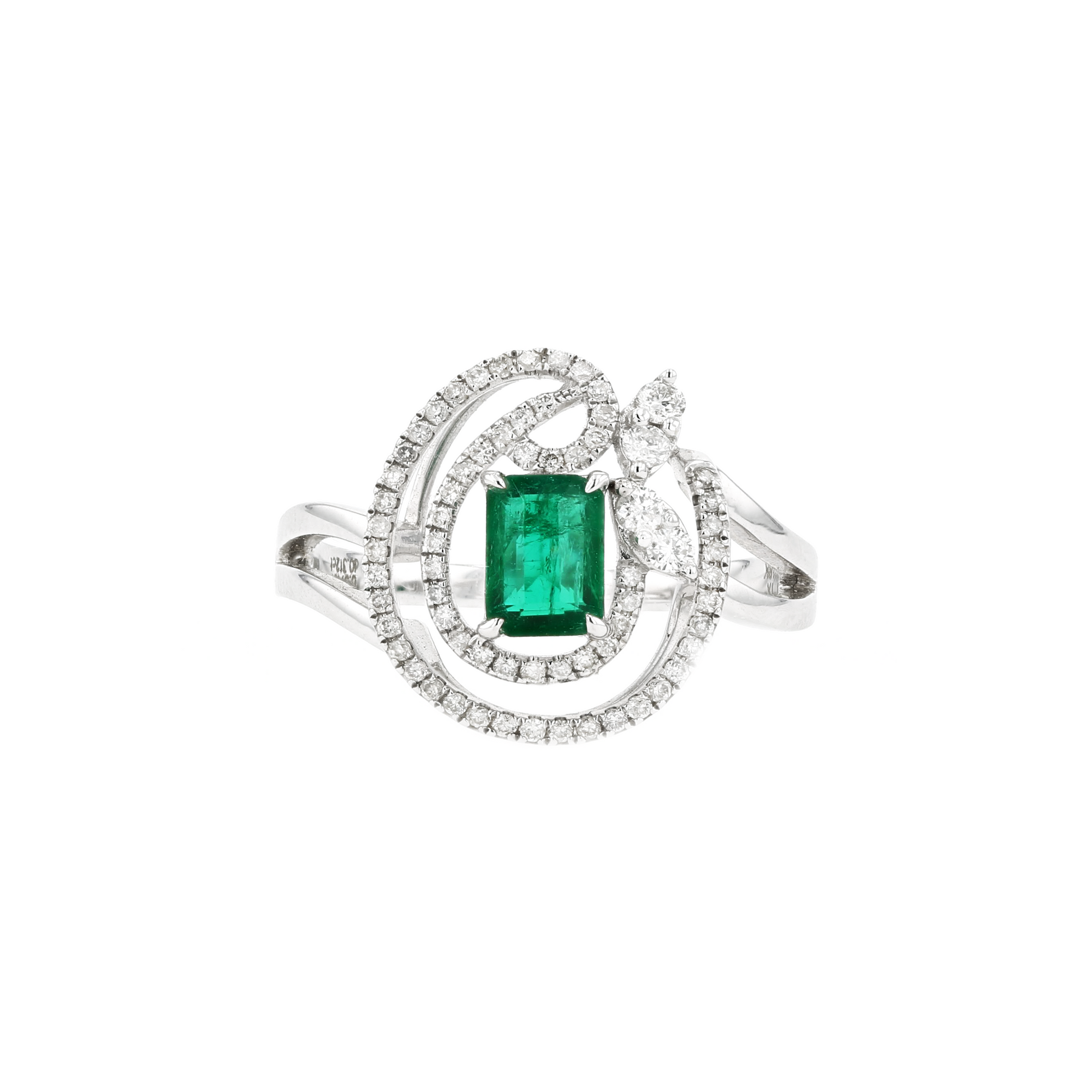 18KG Natural Green Emerald Diamond Ring