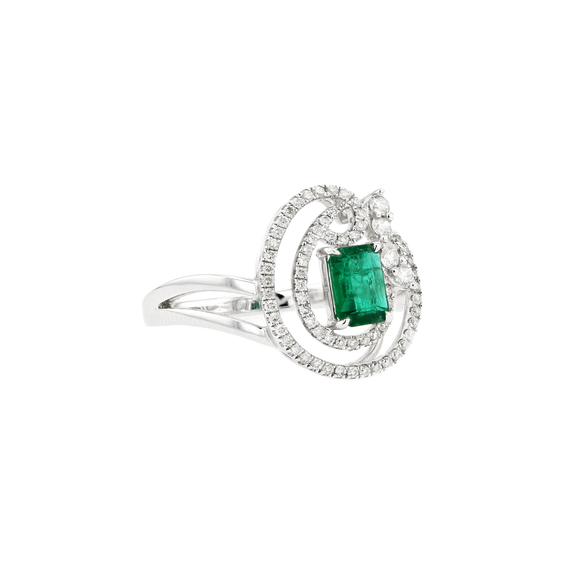 18KG Natural Green Emerald Diamond Ring