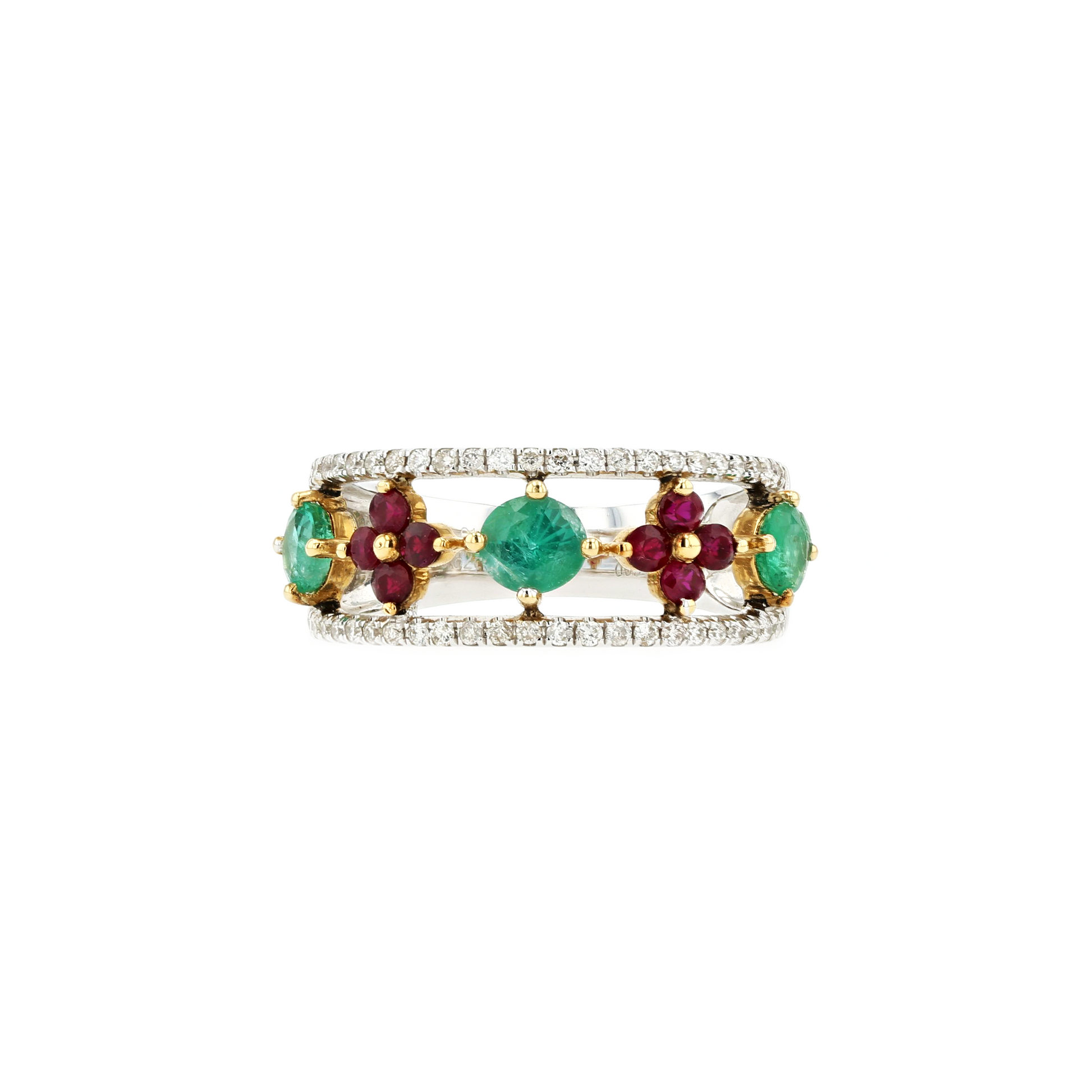 18KG Natural Ruby Emerald Ring