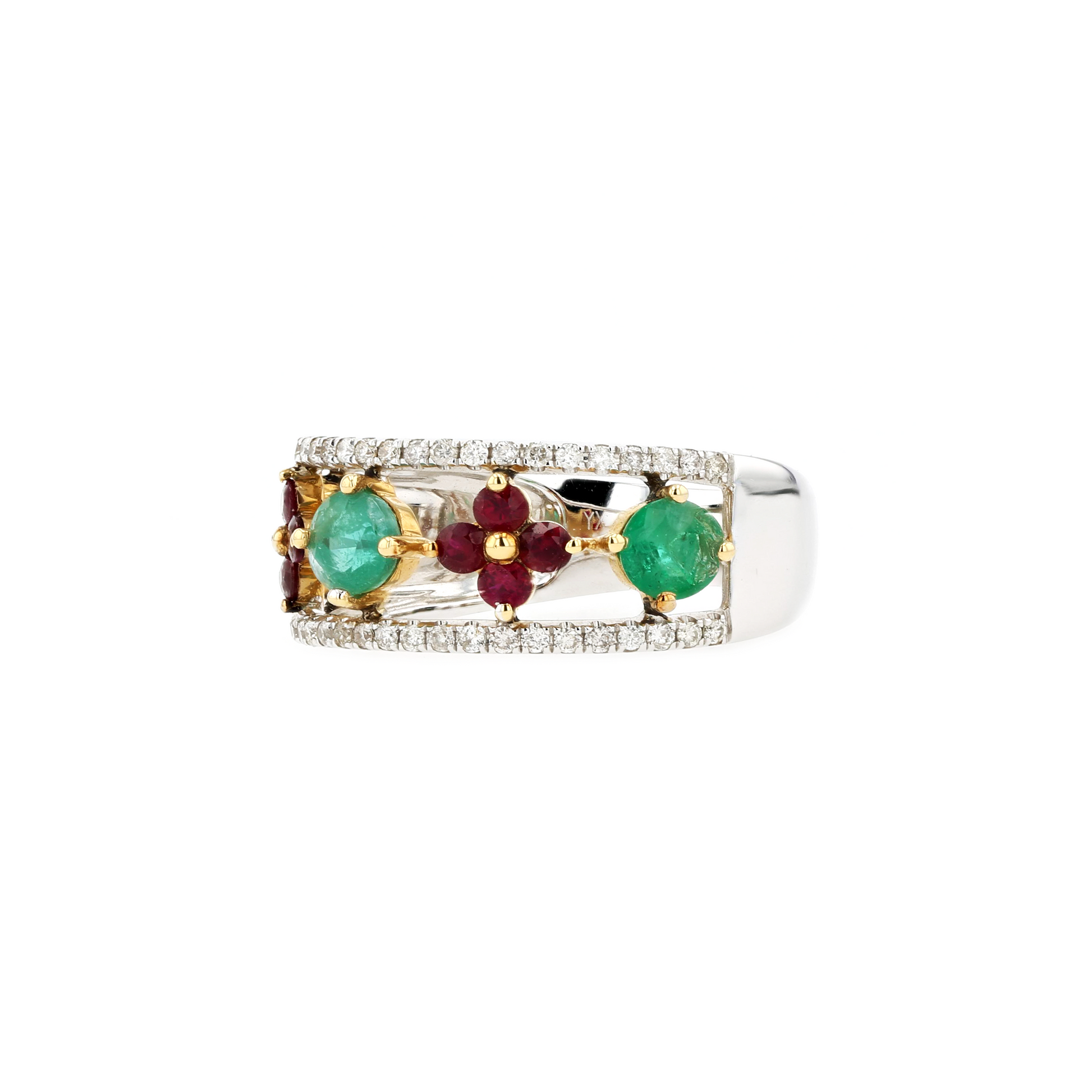 18KG Natural Ruby Emerald Ring
