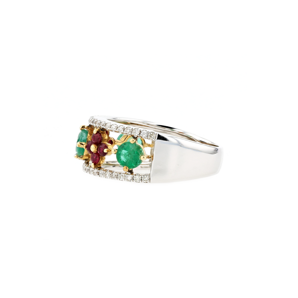 18KG Natural Ruby Emerald Ring