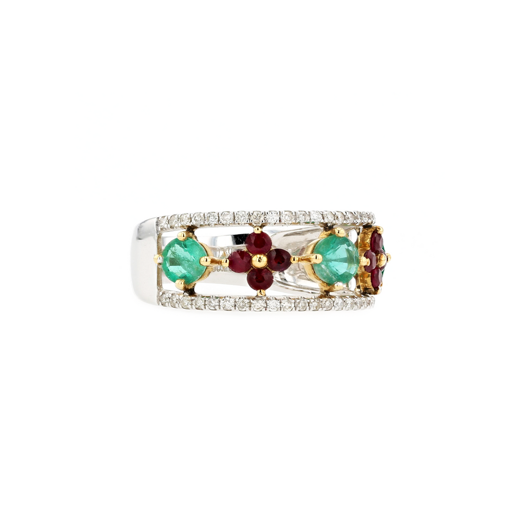 18KG Natural Ruby Emerald Ring
