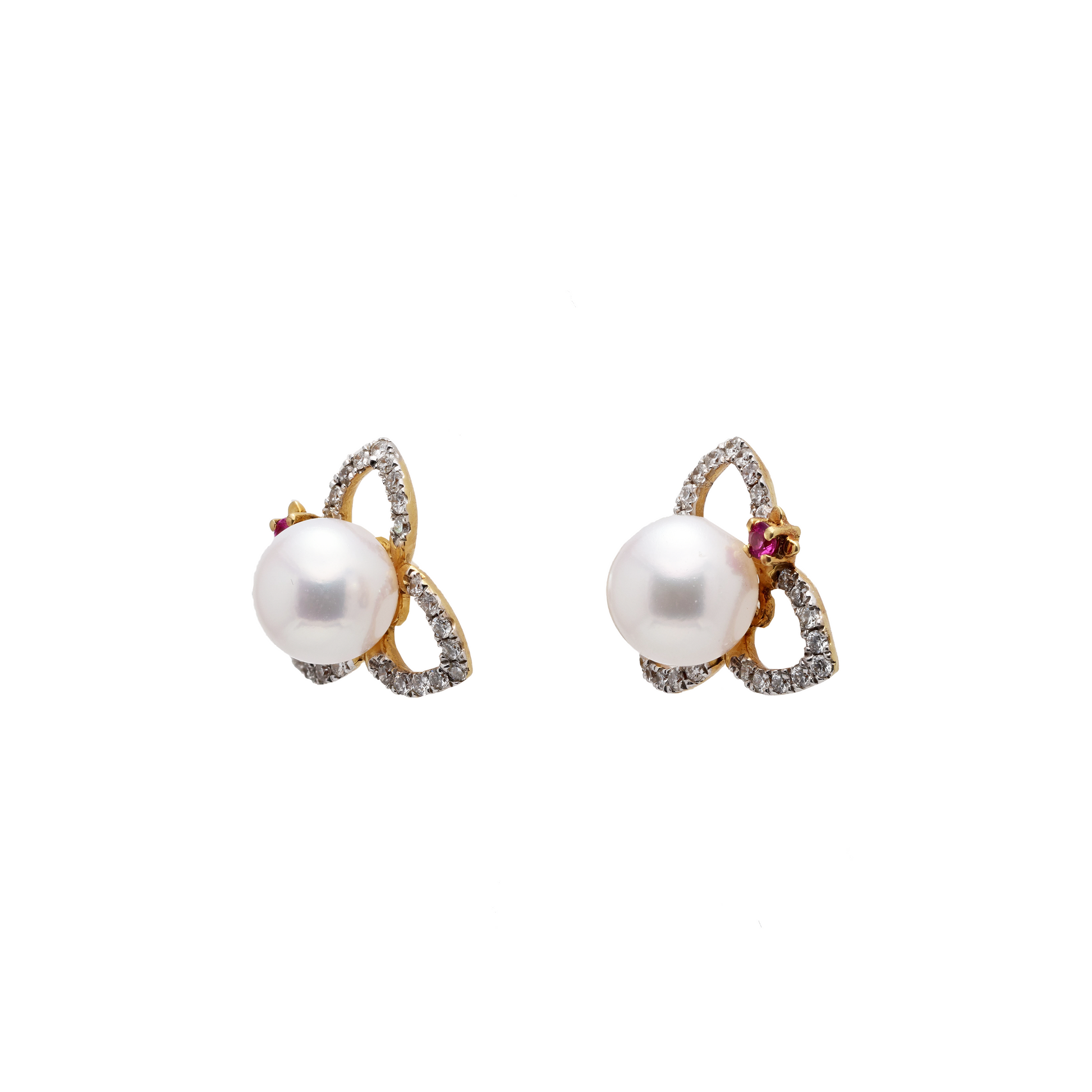 18KG 6.8/6.8mm Premier Japanese Akoya Pearl Natural Ruby Diamond Earrings
