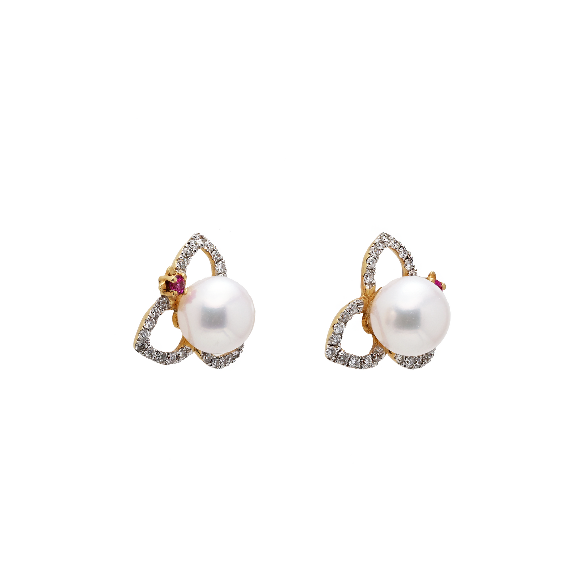 18KG 6.8/6.8mm Premier Japanese Akoya Pearl Natural Ruby Diamond Earrings