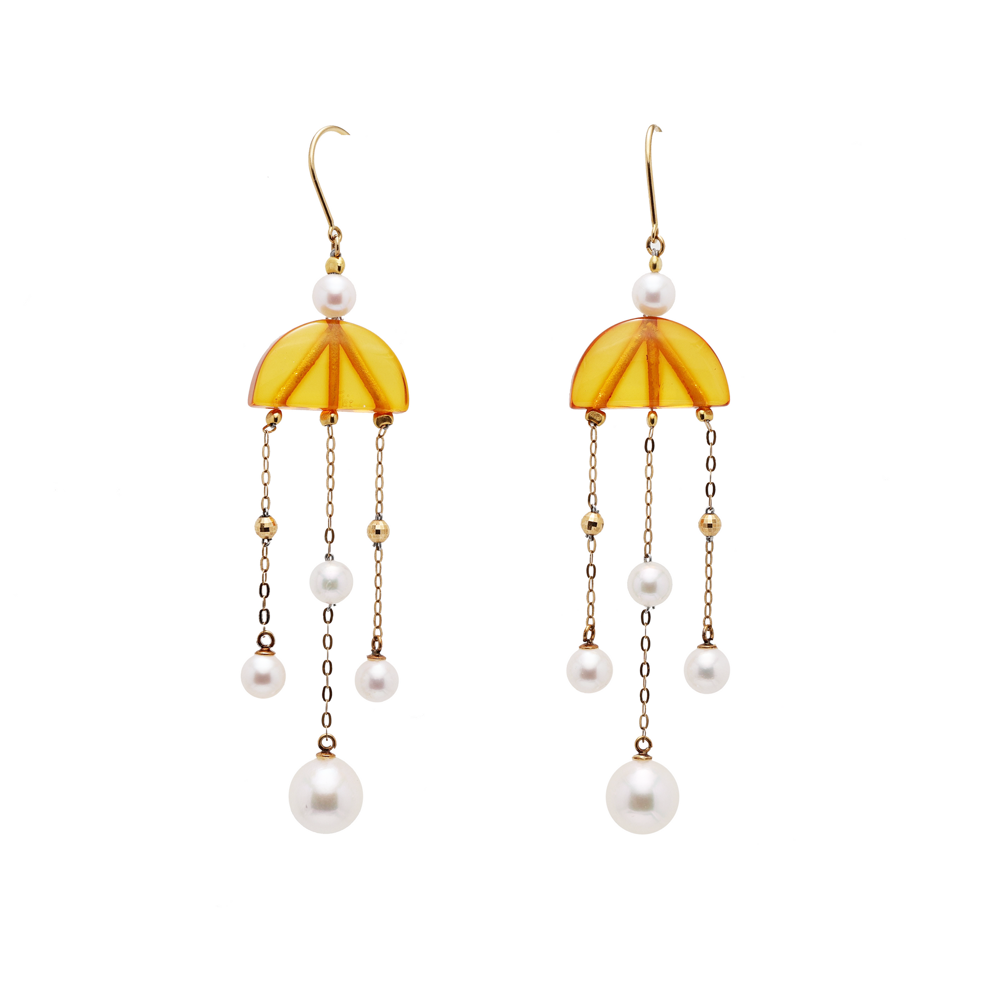 18KG 4.5-7.7mm Premier Japanese Akoya Pearl Natural Amber Earrings