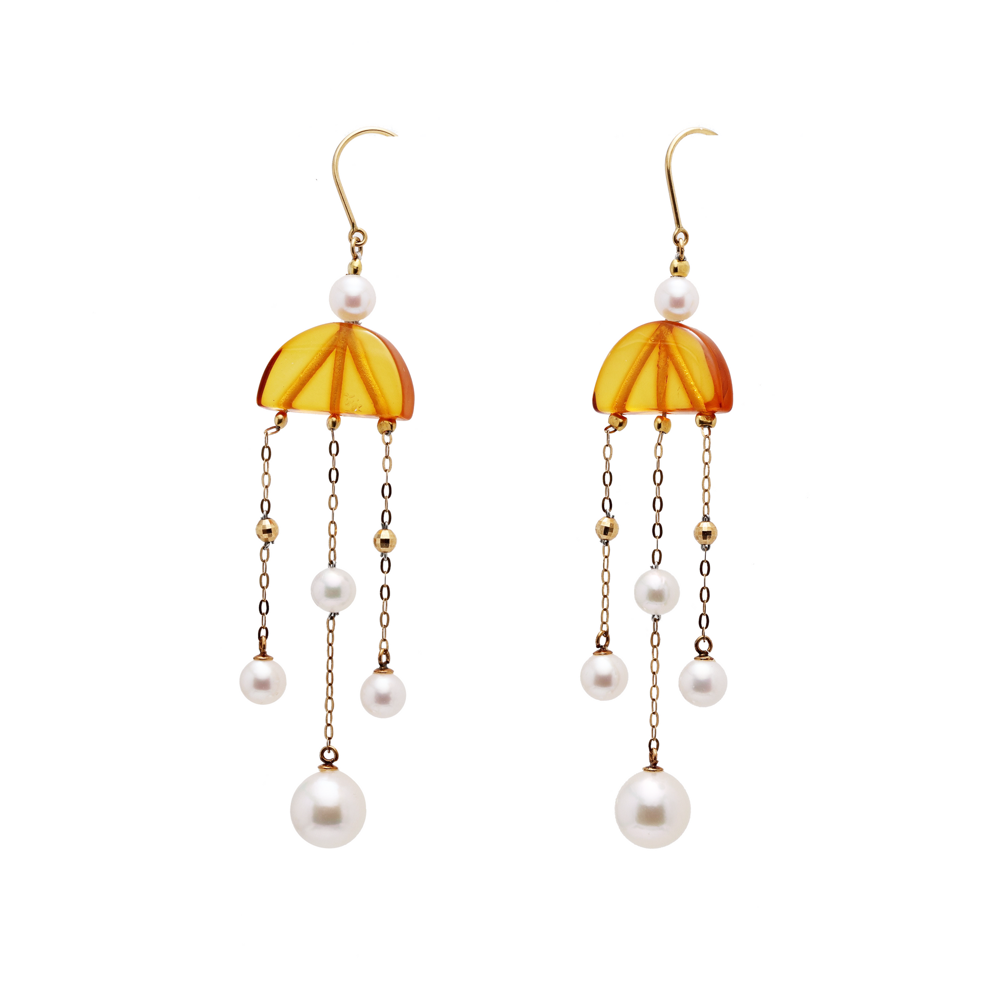 18KG 4.5-7.7mm Premier Japanese Akoya Pearl Natural Amber Earrings