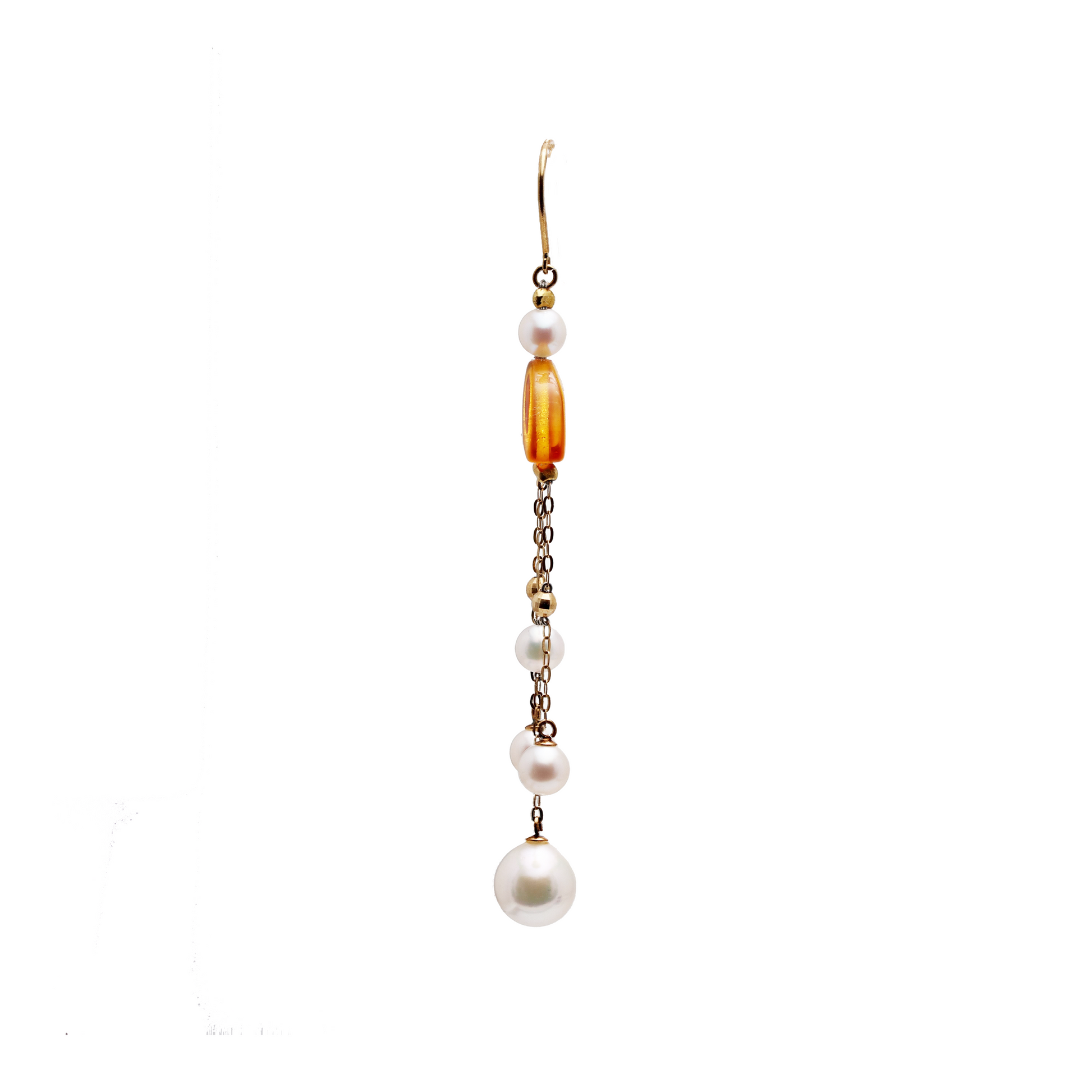18KG 4.5-7.7mm Premier Japanese Akoya Pearl Natural Amber Earrings