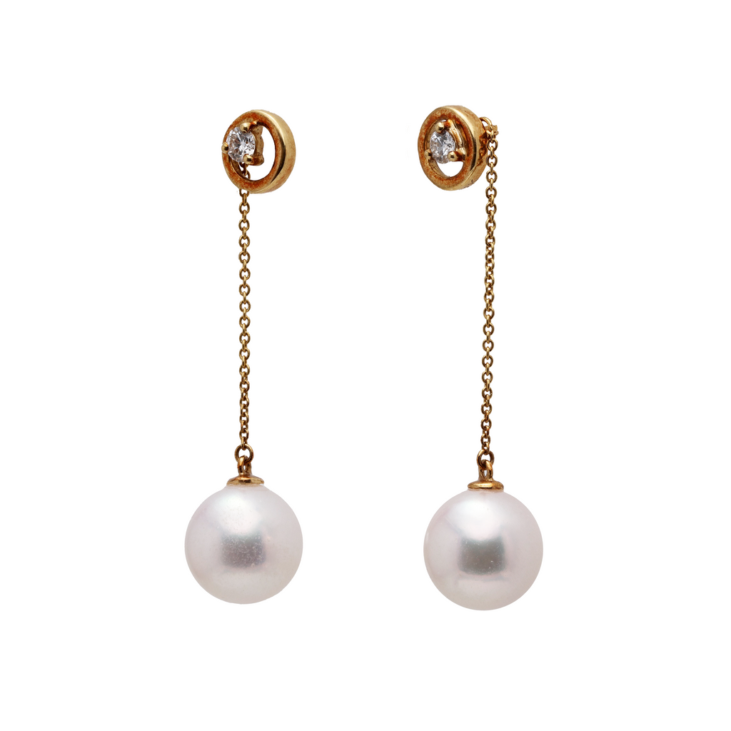 18KG 7.2/7.2mm Premier Japanese Akoya Pearl Natural Diamond Earrings