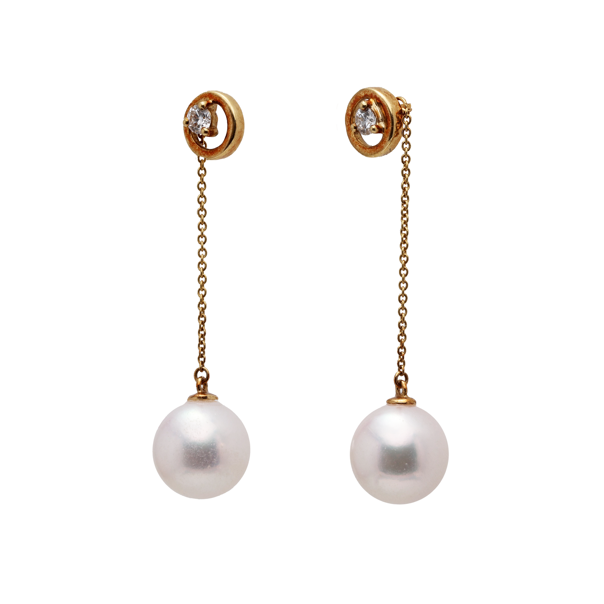 18KG 7.2/7.2mm Premier Japanese Akoya Pearl Natural Diamond Earrings