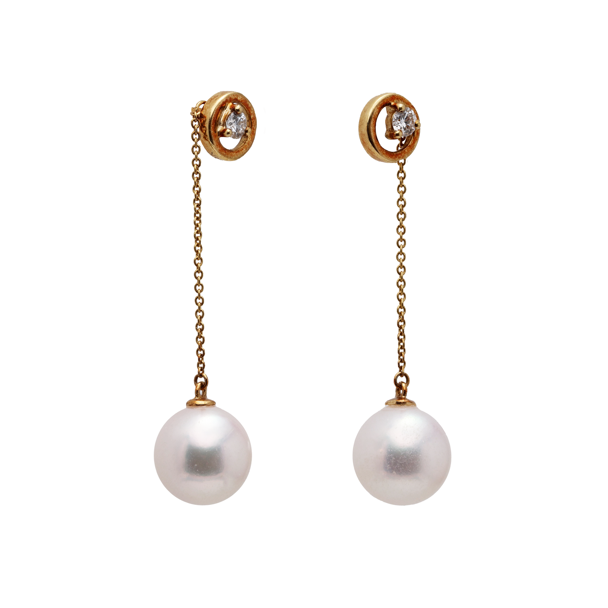 18KG 7.2/7.2mm Premier Japanese Akoya Pearl Natural Diamond Earrings
